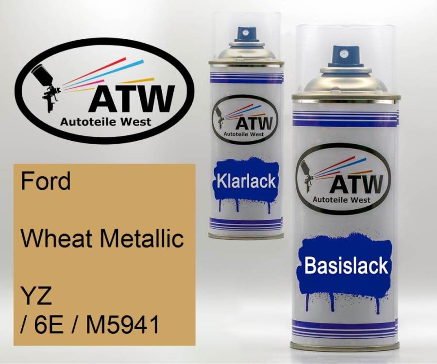 Ford, Wheat Metallic, YZ / 6E / M5941: 400ml Sprühdose + 400ml Klarlack - Set, von ATW Autoteile West.